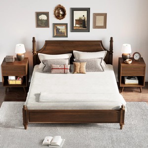 Modern Wood <strong>Mid</strong> <strong>Century</strong> Fluted 2 Tiers <strong>Bedside</strong> <strong>Table</strong> Nightstand with Solid Wood Legs for Bedroom Living Room - Product Image 2