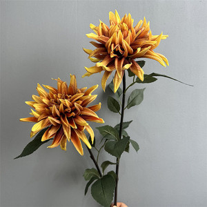 Cao cấp PU lớn đầu nhân tạo <span class=keywords><strong>Dahlia</strong></span> với màu xanh lá cây lá đơn thân cây <span class=keywords><strong>Dahlia</strong></span> hoa cho nhà phòng khách hoa sắp xếp - Product Image 4