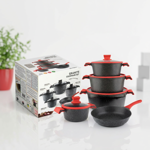 Factory Hot <strong>Sale</strong> 17pcs <strong>Pots</strong> <strong>and</strong> <strong>Pans</strong> <strong>Set</strong> <strong>Non</strong> <strong>Stick</strong> Coating Dishwasher Safe Oven Tempered Glass Lids Granite Cookware <strong>Set</strong> - Product Image 4