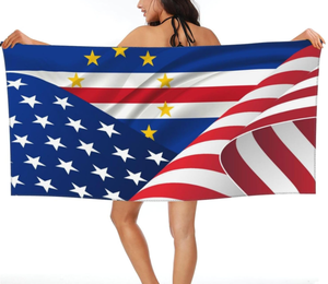 Serviette de plage unisexe de haute qualité avec design personnalisé du drapeau du <span class=keywords><strong>Cap</strong></span>-<span class=keywords><strong>Vert</strong></span>, séchage rapide, légère, en microfibre, pour les <span class=keywords><strong>vacances</strong></span> en bord de mer - Product Image 1