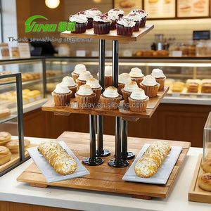 Support de présentation de pâtisserie personnalisé en bois et métal, support à 3 niveaux pour cupcakes, pain, boutique, support à gâteau rustique et présentoir - Product Image 1