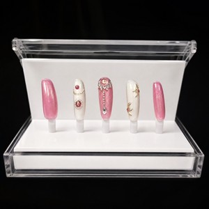 Uñas Postizas con Brillo Rosa y Blanco, Gel UV, Diseño Floral con Cuentas de Cristal, para Salón o Uso Personal - Product Image 6