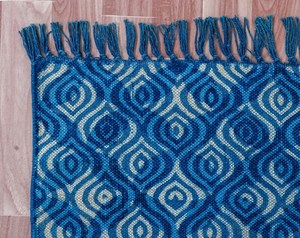 Indigo Block Print Cotton Kilim <b>Rug</b> <b>Boho</b> Bedside Area Carpet Handmade Floor <b>Rug</b> Home Decor - Product Image 5