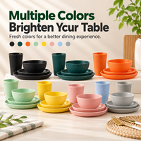 Ensemble de vaisselle en paille de blé 4 pièces Assiette Plat Bol Tasse Incassable Écologique Stocké Style américain Résistant à la décoloration Camping