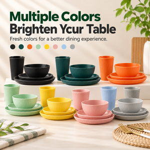 Ensemble de vaisselle en paille de blé 4 pièces Assiette Plat Bol Tasse Incassable Écologique Stocké Style américain Résistant à la décoloration Camping - Product Image 6