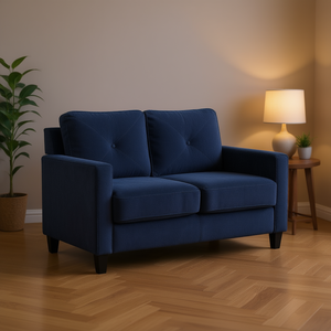 Divano a 2 Posti Horatio in Ciniglia Blu Navy con Schienale Trapuntato per Soggiorno - Product Image 2