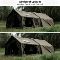Tenda Atap Tiup Kapas Hijau 8+8m Empat Musim untuk Berkemah di Luar Ruangan, Tahan Air dengan Lem Hitam, untuk Berkemah Keluarga dan Glamping