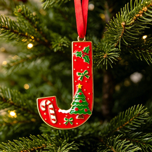 Adorno Navideño con Letra Inicial J, Colgante de Aleación de Zinc para Árbol de Navidad, Decoración Festiva, Regalo Personalizado al por Mayor - Product Image 1