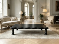 Table basse en pierre noire ondulée irrégulière, finition mate antique, bord incurvé superposé, pour hôtel, villa, salon, table centrale de luxe