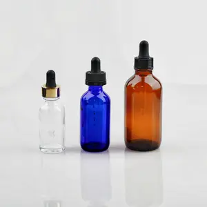 4 Oz 1 Oz 2oz 4 oz 15ml 30 Ml 60ml 120 Ml botol bulat Boston Amber dengan penetes untuk minyak esensial kaca ukuran sekrup kosmetik