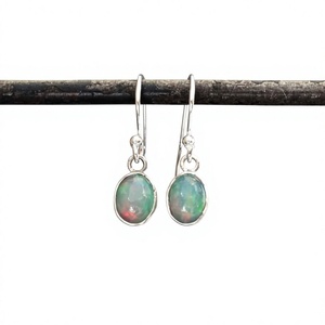 Wholesale 925 Solid <b>Sterling</b> <b>Silver</b> Gold Plated Natural Blue Opal Oval Shaped Handmade Wedding Engagement Simple Drop Dangle - Product Image 1