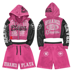 Personalized Design and OEM Production Men's Zipper Hoodie and Shorts <b>Set</b> Casual Fashion Street Style Two Piece Clothing - Product Image 4