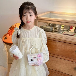 HY Elegante Nuova Borsa a Tracolla per Bambine con Fiocco e Perle, Borsa Principessa alla Moda - Product Image 3