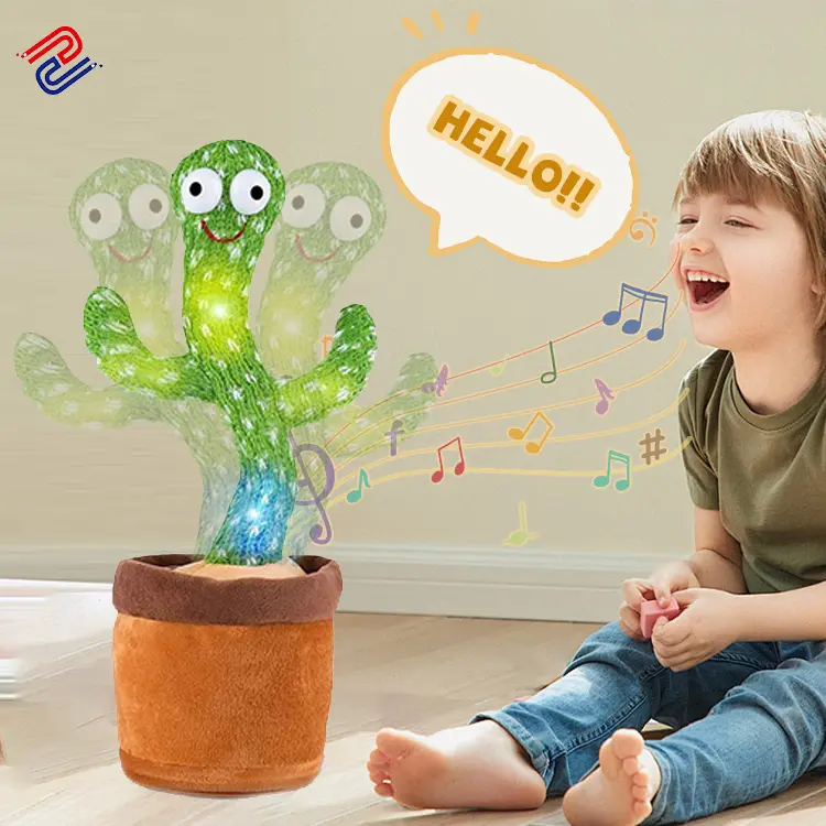 Musical Soft Dancing Cactus Plush Toy LED Light Cartoon Factory Cheap Cactus Singing Dancing Talking Toys For Kids