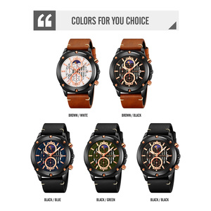 Montre de sport analogique pour homme, bracelet en cuir, chronographe, mouvement à quartz, résistante à l'eau - Product Image 3