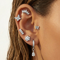 SET Anting-anting Cantik NEW BOHO CROWN MINI BUTTERFLY ZIRCON, Anting-anting Dazan INS Lapisan Emas 18k, Baja Anti Karat Hipoalergenik
