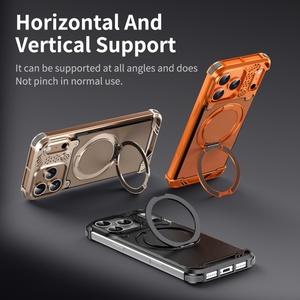 Business PU Leather Back Panel Magnetic Case for <b>iPhone</b> 17 15 16 Pro Max With 360 Ring Stand Frameless Aluminum Shockproof Cover - Product Image 6