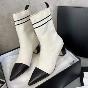 2025 New Fashion Women's Comfortable Cowhide Knitted High Heels With Luxury Design Custom-made High Heeled Short Boots - Product Image 1