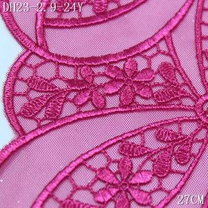 Passamaneria in pizzo ricamato con glitter, 27 cm, <span class=keywords><strong>rosa</strong></span> brillante, in <span class=keywords><strong>tulle</strong></span> floreale, tessuto in pizzo ricamato per abiti - Product Image 3
