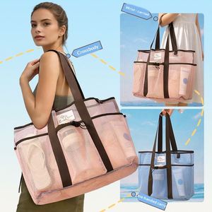 New Handheld Mesh <b>Beach</b> Tote <b>Bag</b> Stylish <b>Large</b> Capacity Zipper Closure Single Shoulder Swimsuit Goggles Storage <b>Bag</b> for Women - Product Image 3