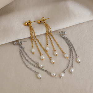 Pendientes <span class=keywords><strong>de</strong></span> Perlas <span class=keywords><strong>de</strong></span> Agua Dulce con Borlas, Diseño Minimalista <span class=keywords><strong>de</strong></span> Acero Inoxidable para Mujer, Moda Simple, Elegante y Chic - Product Image 3