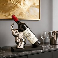 Porte-bouteilles à vin en céramique argentée moderne - Support pour bouteilles de vin finition miroir, décoration de bar à domicile de luxe et sculpture pour salon