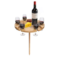 Table à manger d'extérieur en bois de bambou de haute qualité Table de pique-nique de plage ronde au design moderne avec ensemble de couteaux CNLF