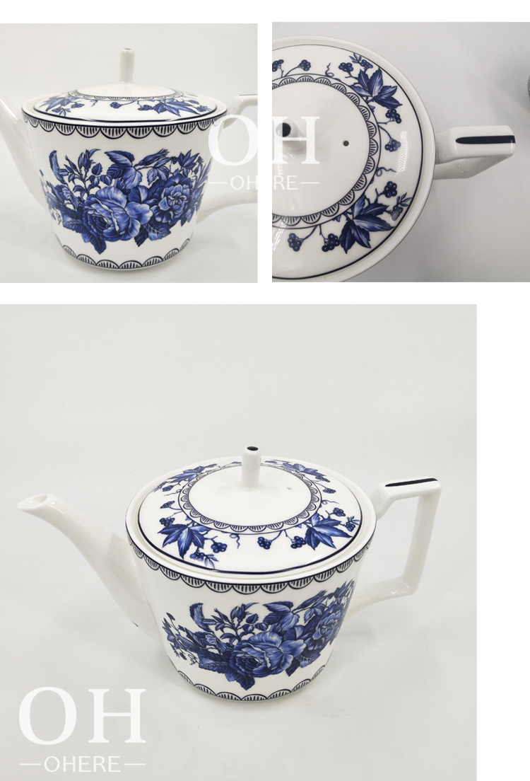 2022 New Style bone china blue and white porcelain peony coffee cup and saucer for banquet and meeting