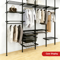 Porte-vêtements vertical moderne et minimaliste de luxe en acier au carbone, extensible, avec étagère de rangement en MDF pour dressing, du sol au plafond