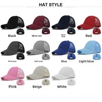 Gorra de béisbol transpirable con protección solar y diseño cruzado para coleta, gorra de malla tipo camionero con orificio para moño alto, ODM OEM para deportes