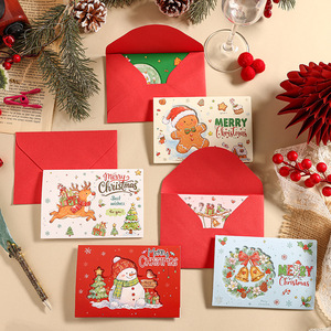 Cartes pliées gaufrées Joyeux Noël avec enveloppes rouges, bonbons de Noël, guirlande, Père Noël, cartes de vœux pour cadeaux de fêtes - Product Image 2