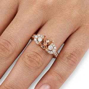 Élégante bague de fiançailles semi-montée en or rose 18 carats avec halo de pierres latérales et pavé de diamants ronds, support de monture de mariage OEM - Product Image 4