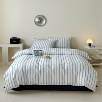 Ensemble de literie rayé imprimé numériquement 100% coton, 4 pièces, housse de couette en pur coton + drap plat ou drap-housse + ensemble de taies d'oreiller