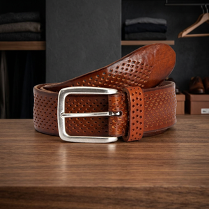 Cinturón Formal de Hombre de Lujo, Cuero Vacuno Genuino, Estilo Europeo Vintage, Hebilla Cuadrada de Acero Inoxidable, B.S INTERNATIONAL - Product Image 1