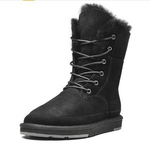 여성 Shearling 가죽 양피 클래식 레이스 중반 송아지 플랫 모피 겨울 스노우 부츠 - Product Image 6