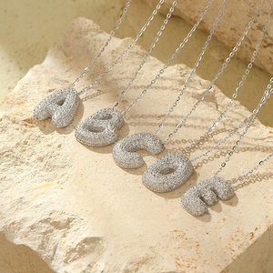 Collier pendentif en argent sterling 925 avec lettre en forme de bulle en zircon 5A étincelant, nom anglais, pour femme, bijoux - Product Image 2