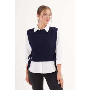 Gilet en tricot sans manches bleu marine pour femme, style preppy, texture anti-boulochage - Product Image 5