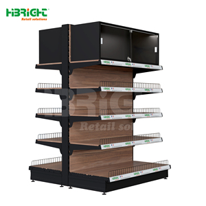 Étagère de présentation en acier et bois Highbright avec armoire supérieure pour supermarché et épicerie - Product Image 3
