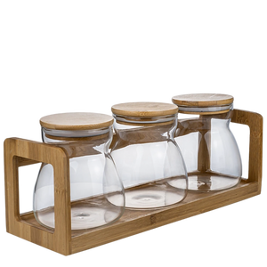Custom Brede Mond Glazen Voedselopslag Potjes <span class=keywords><strong>Set</strong></span> 16Oz Borosilicaatglas Kruiden Koffie Thee Flessen Pot Met Luchtdicht Bamboe Deksel - Product Image 6