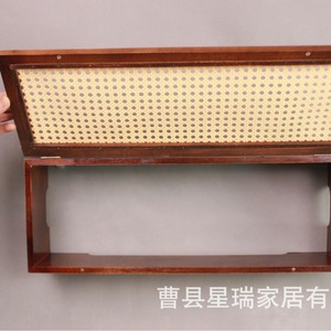 Boîte de rangement pour routeur en rotin de style rétro japonais, étagère murale en bois massif pour WiFi, boîte de rangement pour dissimuler les prises. - Product Image 1