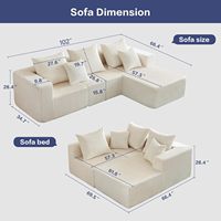 Canapé d'angle en forme de L, grand format, assise profonde, confortable, en velours côtelé beige, sans structure, sans assemblage, pour appartement, mobilier de salon