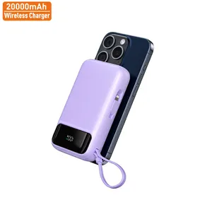 Vina Nova Alta Capacidade De Carregamento Rápido 22.5w Mini Magnético Sem Fio De Carregamento Banco De Potência 20000mah Grande Poder com cabo Para Iphone