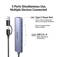 Hub USB C UGREEN 5 ports, câble de 0,15 m, répartiteur USB 3.0 avec port d'alimentation Type C pour ordinateur portable PC