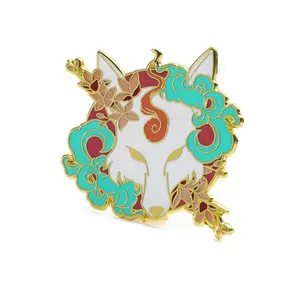 Customized metal cute brooches women pin screen printing logo white fox enamel lapel pins