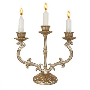 Vintage Style 3 Arm Brass <b>Candelabra</b> with Flame Effect Candles for Christmas Home Decoration Handmade & Eco-Friendly - Product Image 1