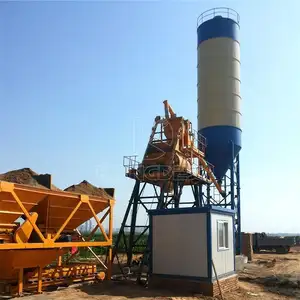 lifting hopper feeding automatic batching 3 aggregates bins HZS35 stationary concrete plant 35m3