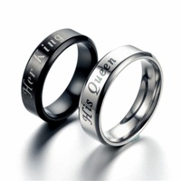 Bague en acier inoxydable gravée « His Queen », large et polie, pour couple, en stock, vente en gros de bijoux