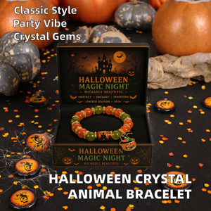 Bracelet porte-bonheur d'Halloween en perles de verre cristal, bijou de fête pour femme avec motifs sorcière, citrouille, chauve-souris, fantôme - Product Image 2