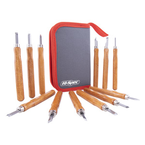 Ensemble de couteaux à sculpter le bois Hi-Spec, 13 pièces, lames en acier, manches en bois, pour le bricolage - Product Image 1
