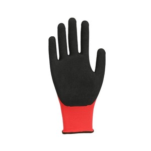 قفازات عمل عالية الجودة الأكثر مبيعًا، مصنوعة من البوليستر الأحمر المحبوك 15G مع طلاء لاتكس أسود على راحة اليد، من الشركة المصنعة للقفازات اليدوية - Product Image 5